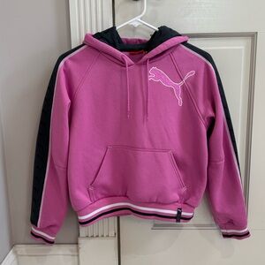 Puma Pink and Black Athletic Fleece Hoodie Sweatshirt